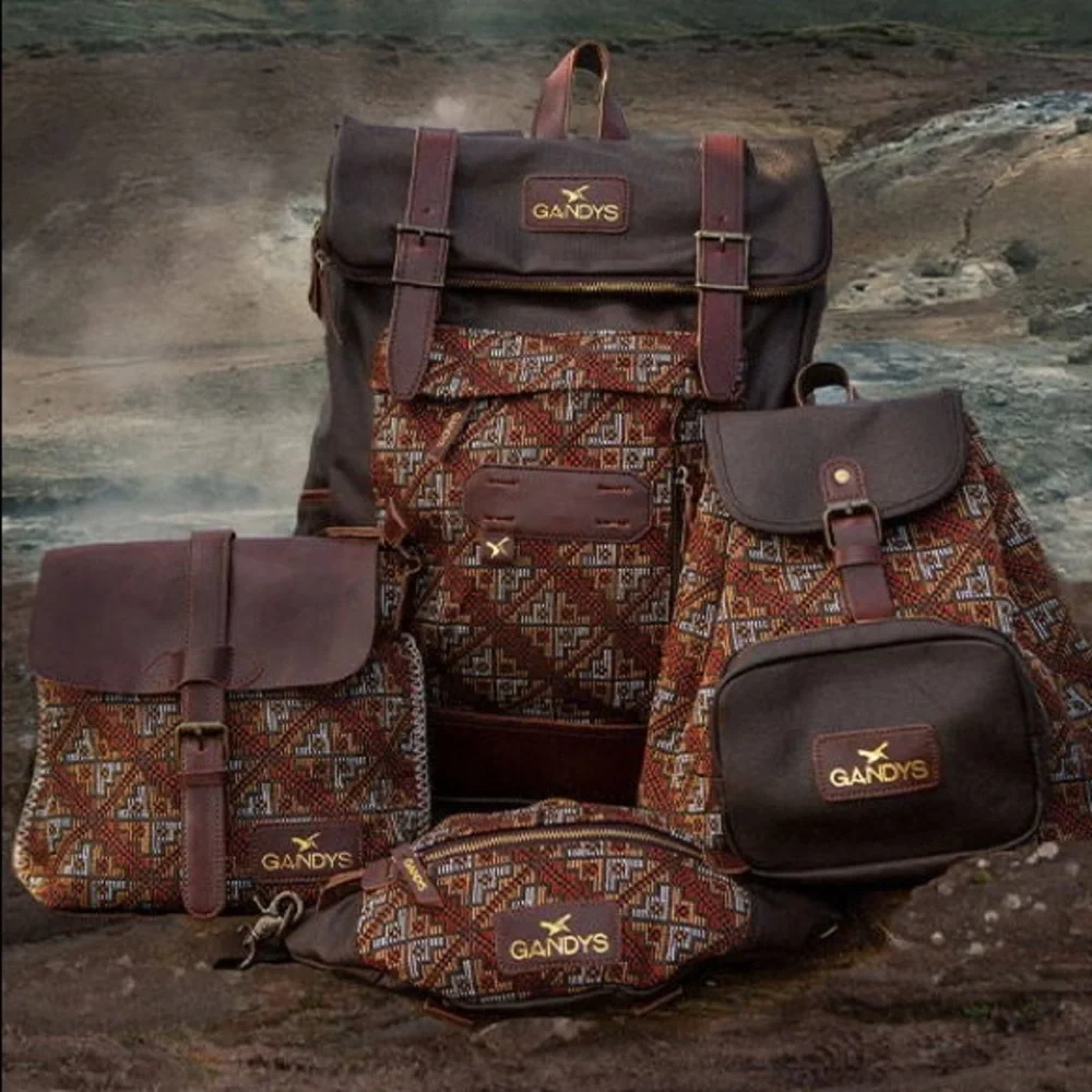 NWT Gandy's Brown Woven Boho Canvas Mini Backpack Knapsack Travel Bag Eco Rare